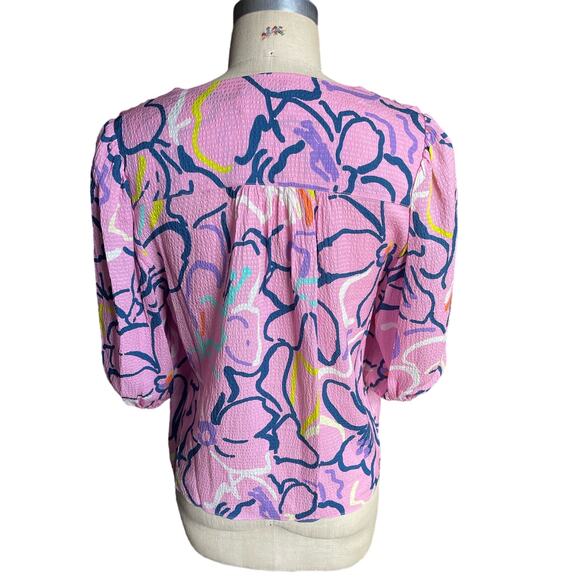 TANYA TAYLOR Painted Silk Blouse in Pink Size 4 - Picture 2 of 6